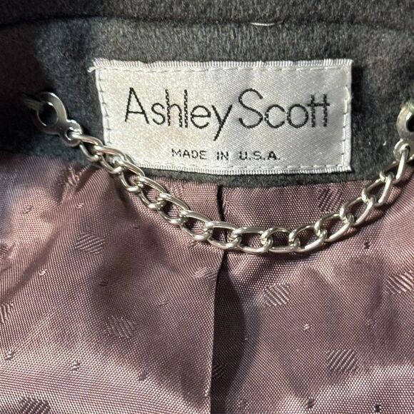 90s VTG Ashley Scott Long Coat Woman XL  100% Wool Green Over/Peacoat Lined - Picture 5 of 14